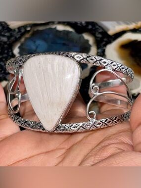 “The Inner Peace Stone” Adjustable Scolecite Crystal Cuff - Bracelet